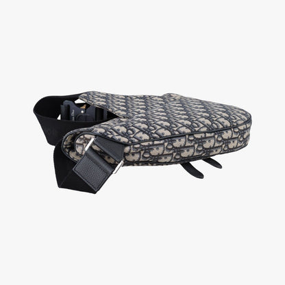 Dior Saddle Navy Gray Jacquard Leather Shoulder Bag — view 7