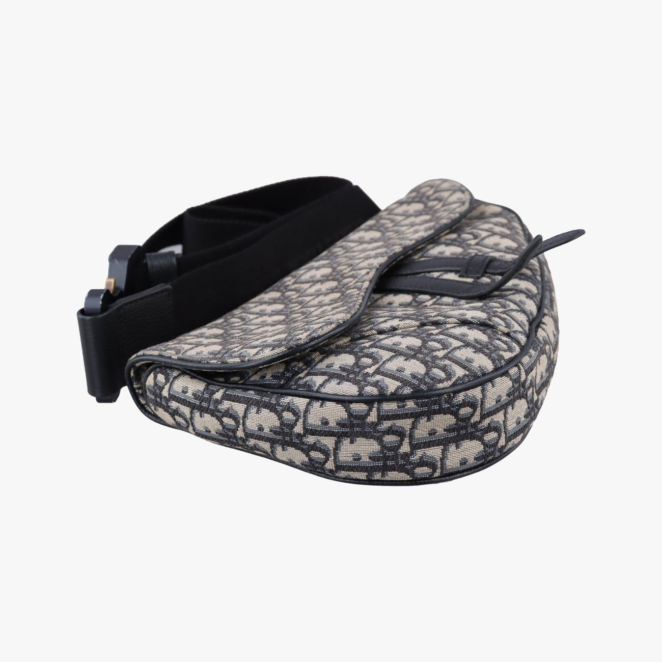Dior Saddle Navy Gray Jacquard Leather Shoulder Bag — view 5