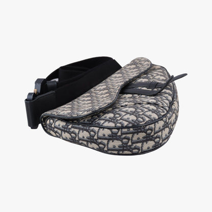 Dior Saddle Navy Gray Jacquard Leather Shoulder Bag — view 5