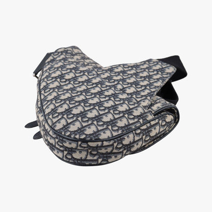 Dior Saddle Navy Gray Jacquard Leather Shoulder Bag — view 6