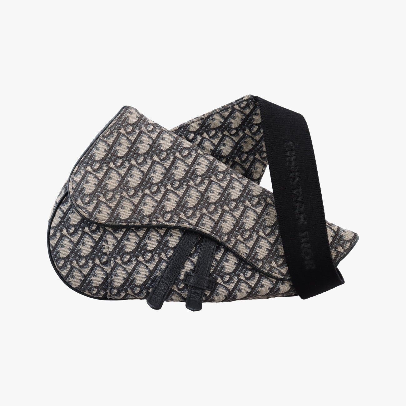 Dior Saddle Navy Gray Jacquard Leather Shoulder Bag