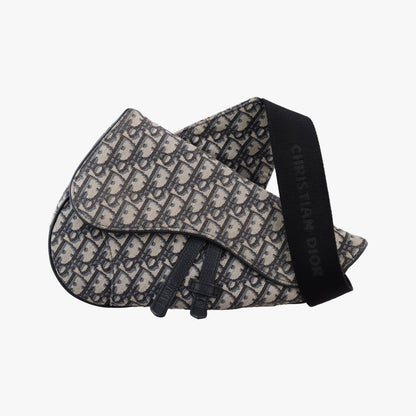Dior Saddle Navy Gray Jacquard Leather Shoulder Bag