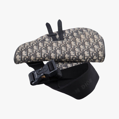 Dior Saddle Navy Gray Jacquard Leather Shoulder Bag — view 8
