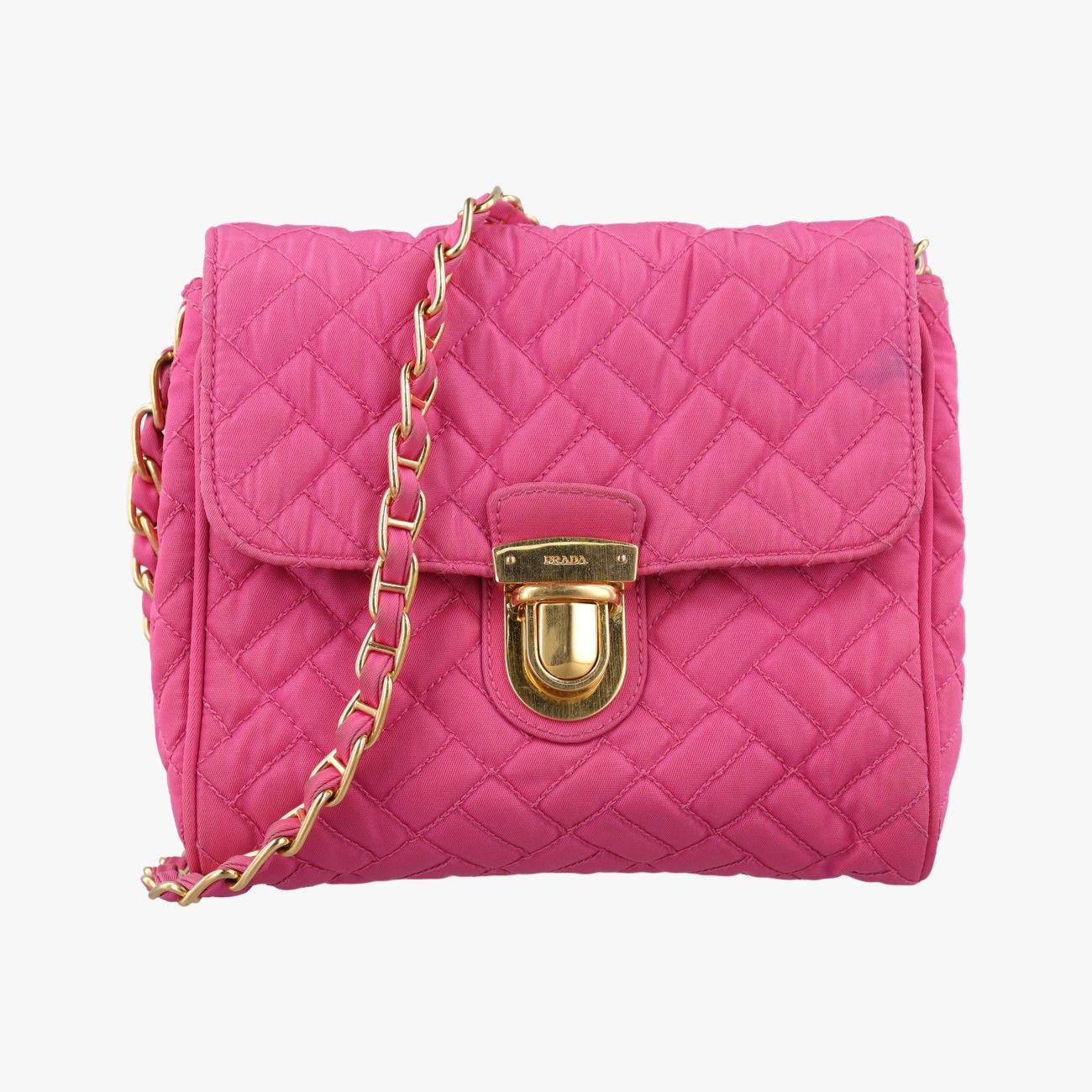 Prada Chain Quilted Flap Bag Rose Red Nylon