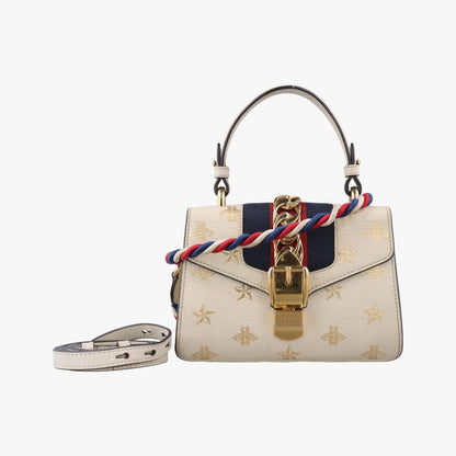 Gucci Sylvie Ivory Navy Red Leather Shoulder Bag