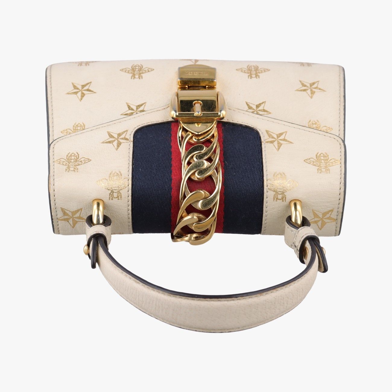 Gucci Sylvie Ivory Navy Red Leather Shoulder Bag — view 8