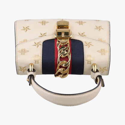 Gucci Sylvie Ivory Navy Red Leather Shoulder Bag — view 8