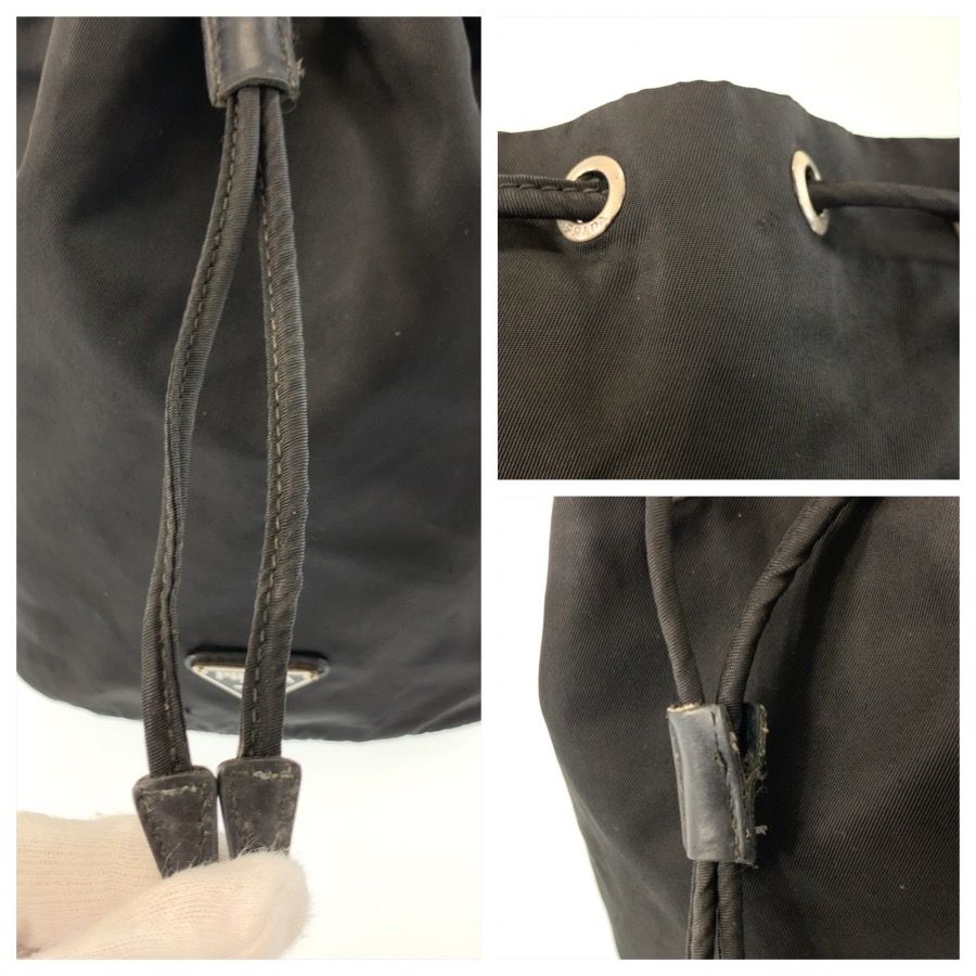 Prada Tessuto Black Silver Nylon Drawstring Pouch — view 5