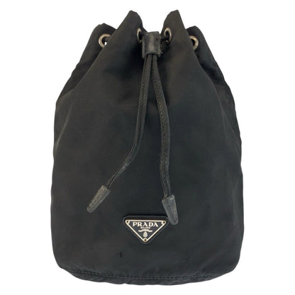 Prada Tessuto Black Silver Nylon Drawstring Pouch