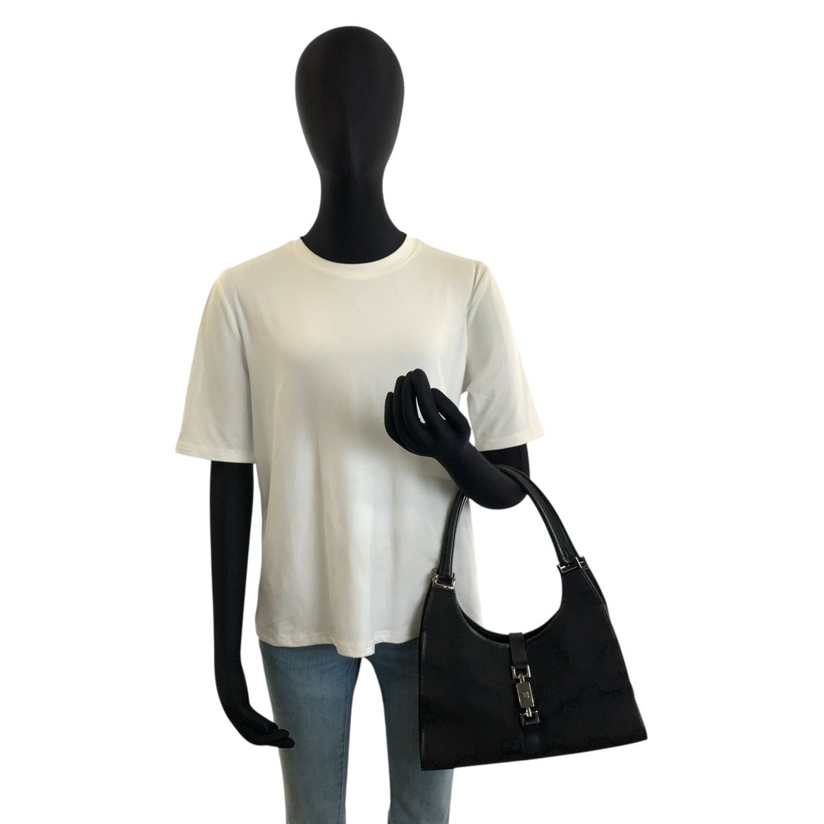 Gucci Jackie Jumbo GG Black Canvas Leather 002 Handbag — view 8