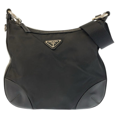 Prada Tessuto Black Silver Nylon Leather Shoulder Bag Pochette
