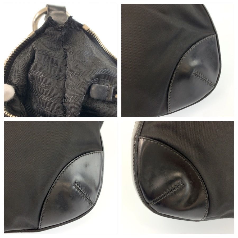 Prada Tessuto Black Silver Nylon Leather Shoulder Bag Pochette — view 5