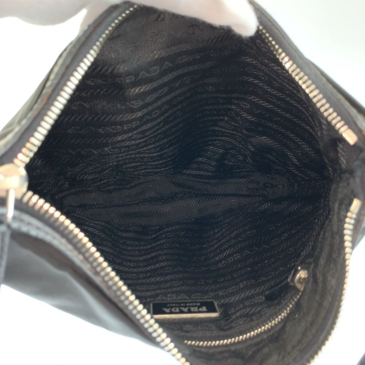 Prada Tessuto Black Silver Nylon Leather Shoulder Bag Pochette — view 8