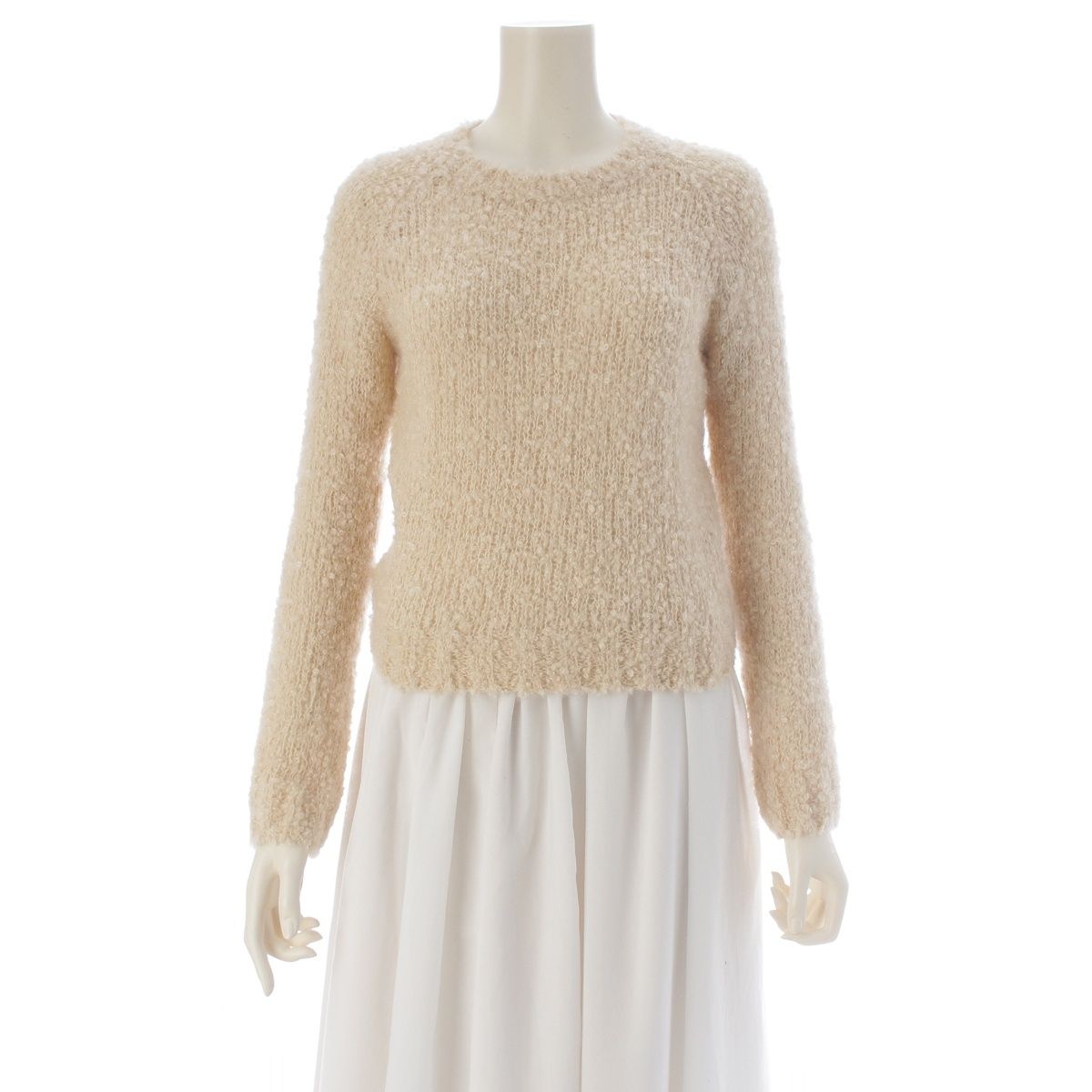 Prada Mohair Cashmere Boucle Knit Sweater Top Long Sleeve Ivory 36