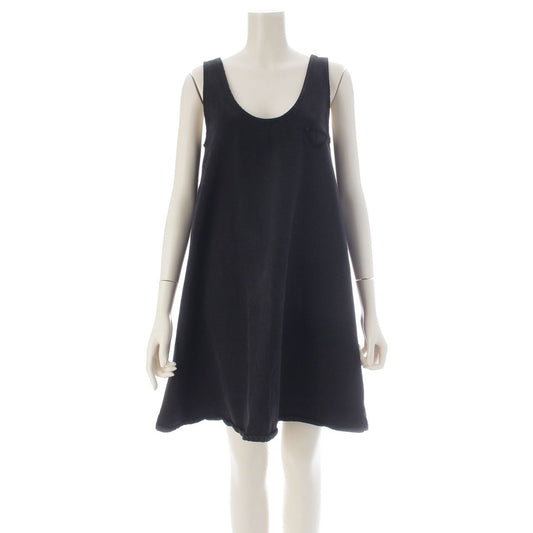 Prada Denim Triangle Logo Sleeveless Dress Knee Length Black 36