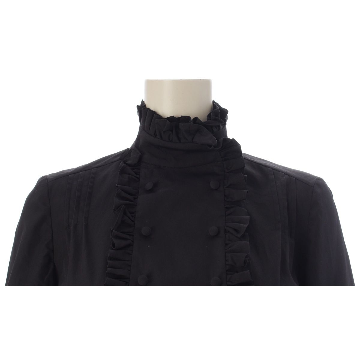 Prada Cotton Ruffle Shirt Blouse Top Black 36 — view 5