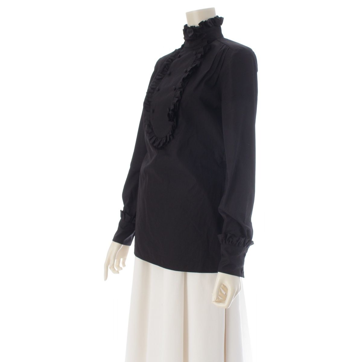 Prada Cotton Ruffle Shirt Blouse Top Black 36 — view 2