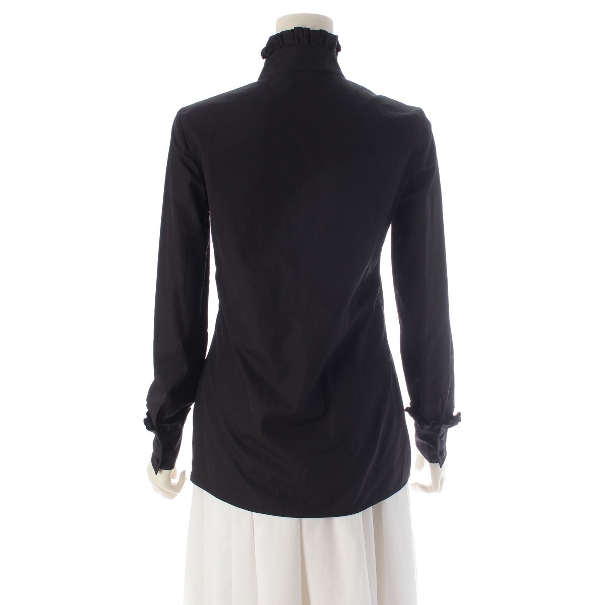 Prada Cotton Ruffle Shirt Blouse Top Black 36 — view 4