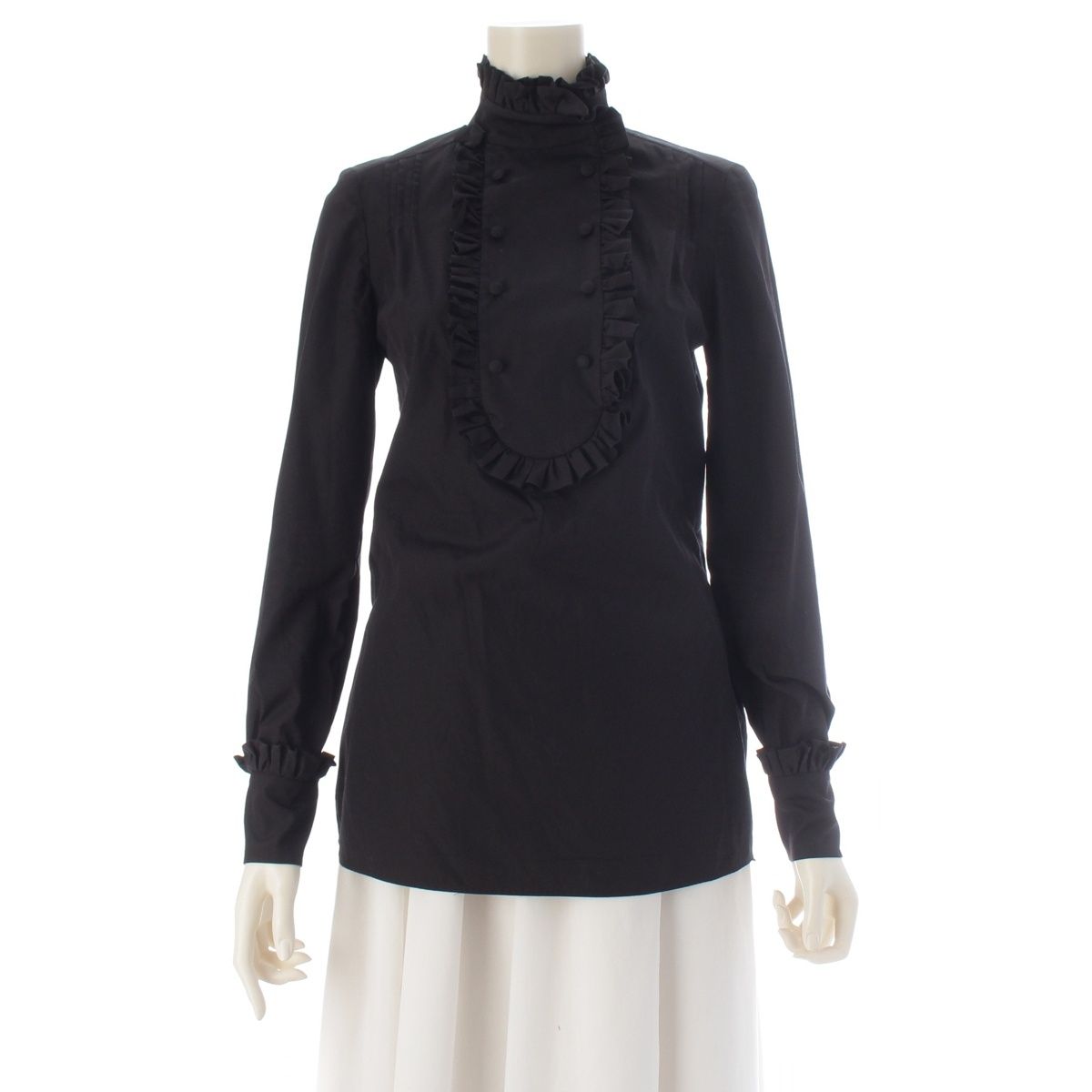 Prada Cotton Ruffle Shirt Blouse Top Black 36