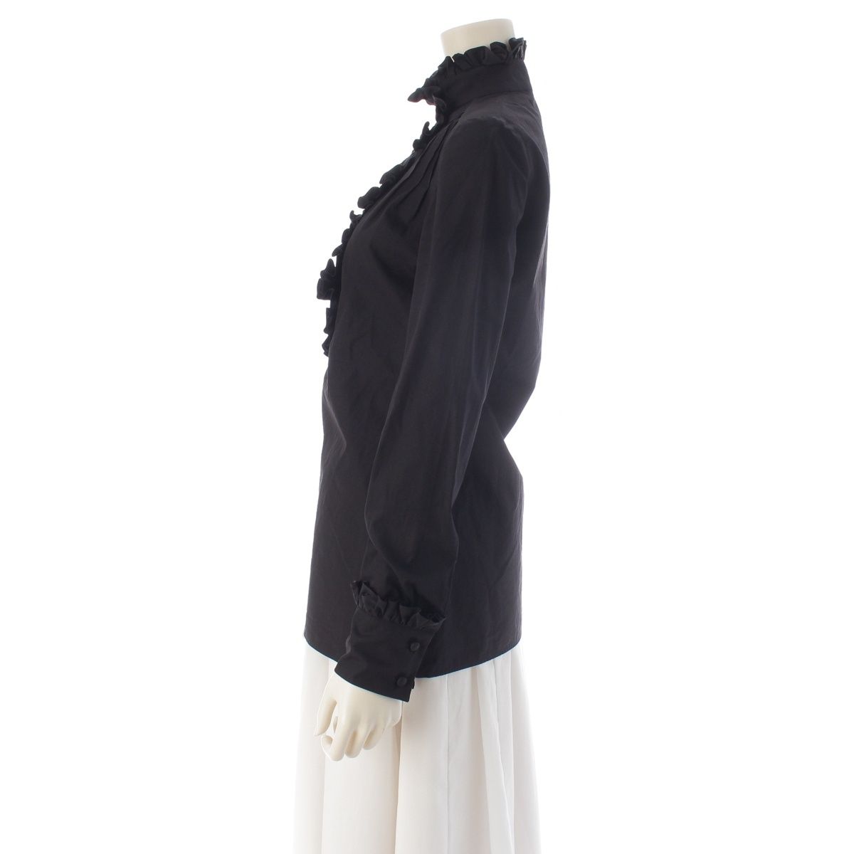 Prada Cotton Ruffle Shirt Blouse Top Black 36 — view 3