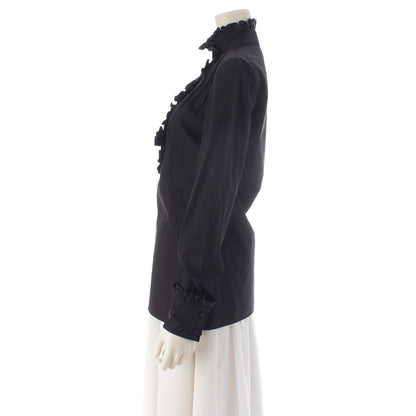 Prada Cotton Ruffle Shirt Blouse Top Black 36 — view 3