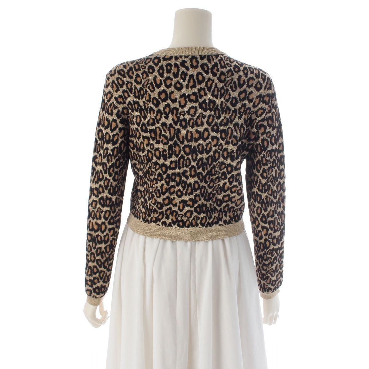 Miu Miu Wool Leopard Lame Cardigan Long Sleeve Mmf 076 Brown 36 — view 4