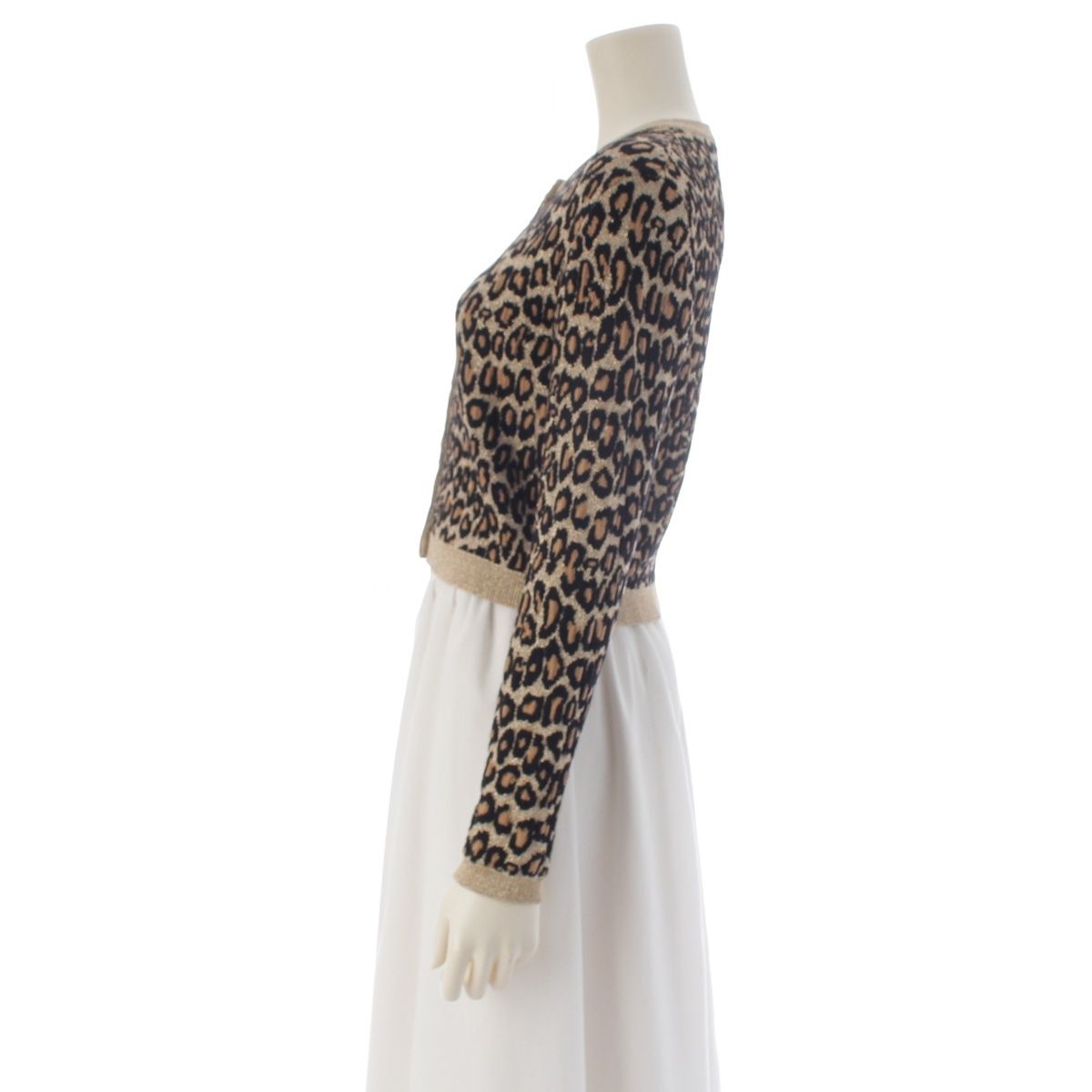 Miu Miu Wool Leopard Lame Cardigan Long Sleeve Mmf 076 Brown 36 — view 3