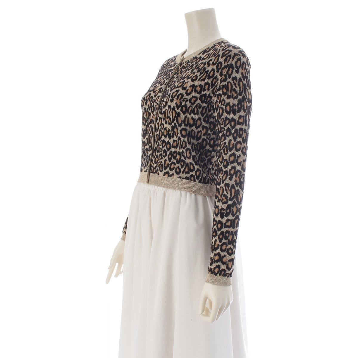 Miu Miu Wool Leopard Lame Cardigan Long Sleeve Mmf 076 Brown 36 — view 2