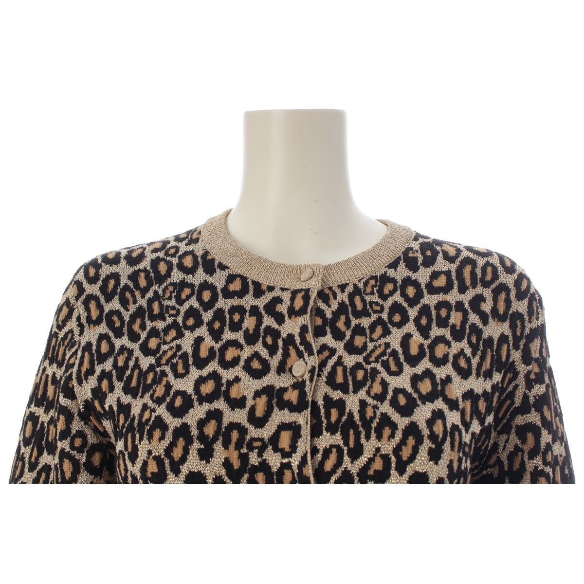 Miu Miu Wool Leopard Lame Cardigan Long Sleeve Mmf 076 Brown 36 — view 5