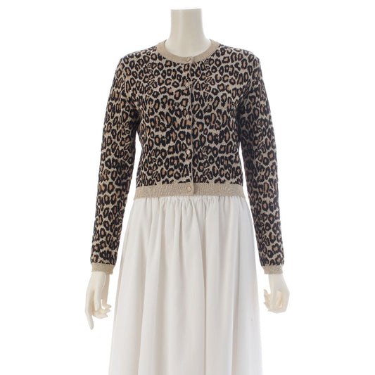 Miu Miu Wool Leopard Lame Cardigan Long Sleeve Mmf 076 Brown 36
