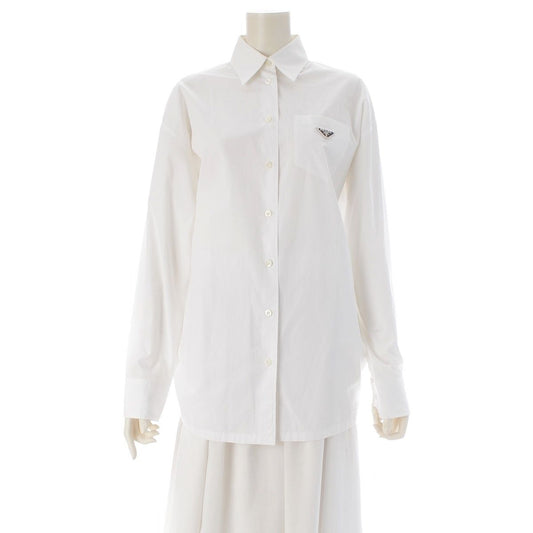 Prada Cotton Triangle Logo Long Sleeve Shirt White 36
