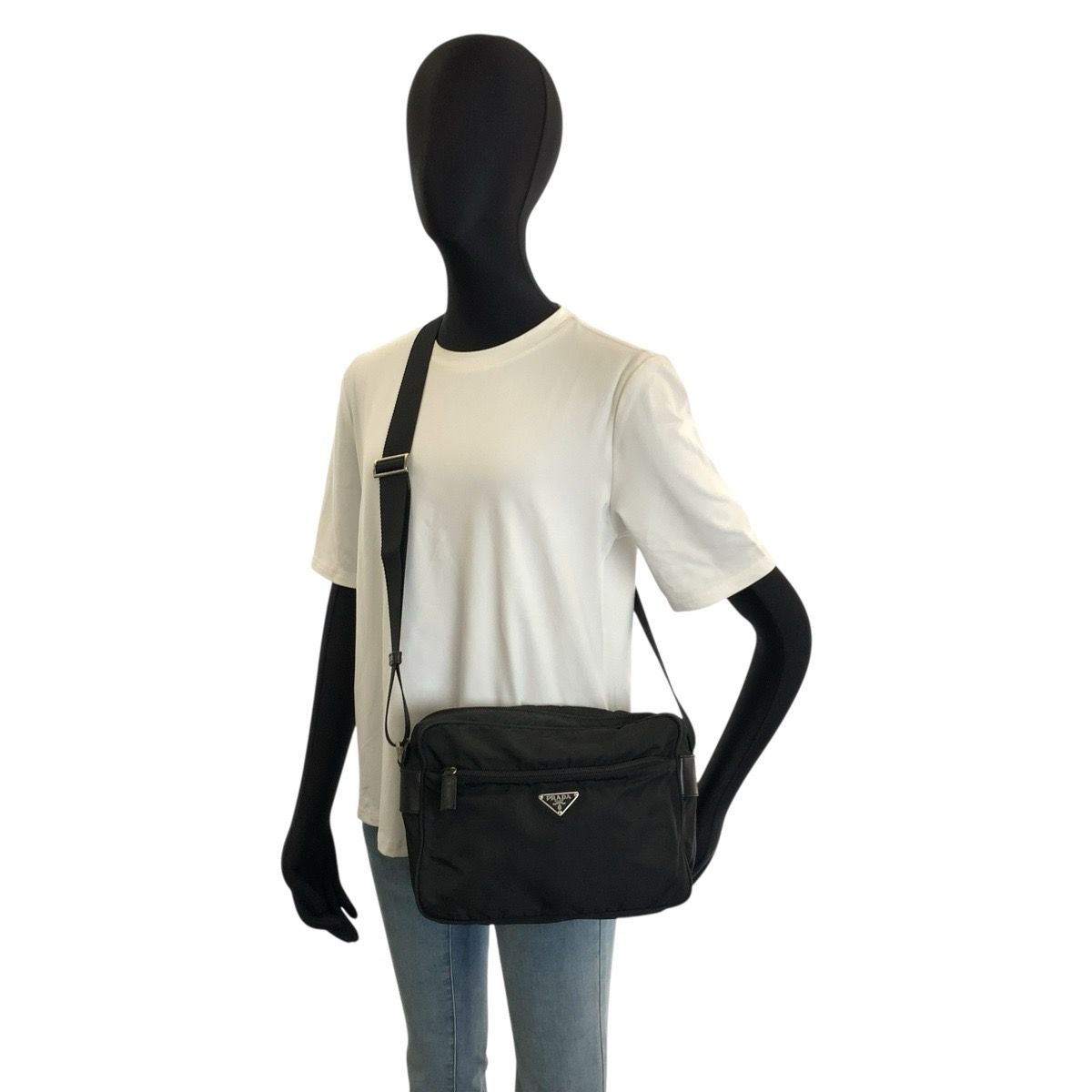 Prada Tessuto Black Silver Nylon Shoulder Bag Pochette — view 6