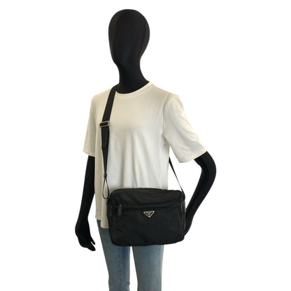Prada Tessuto Black Silver Nylon Shoulder Bag Pochette — view 6