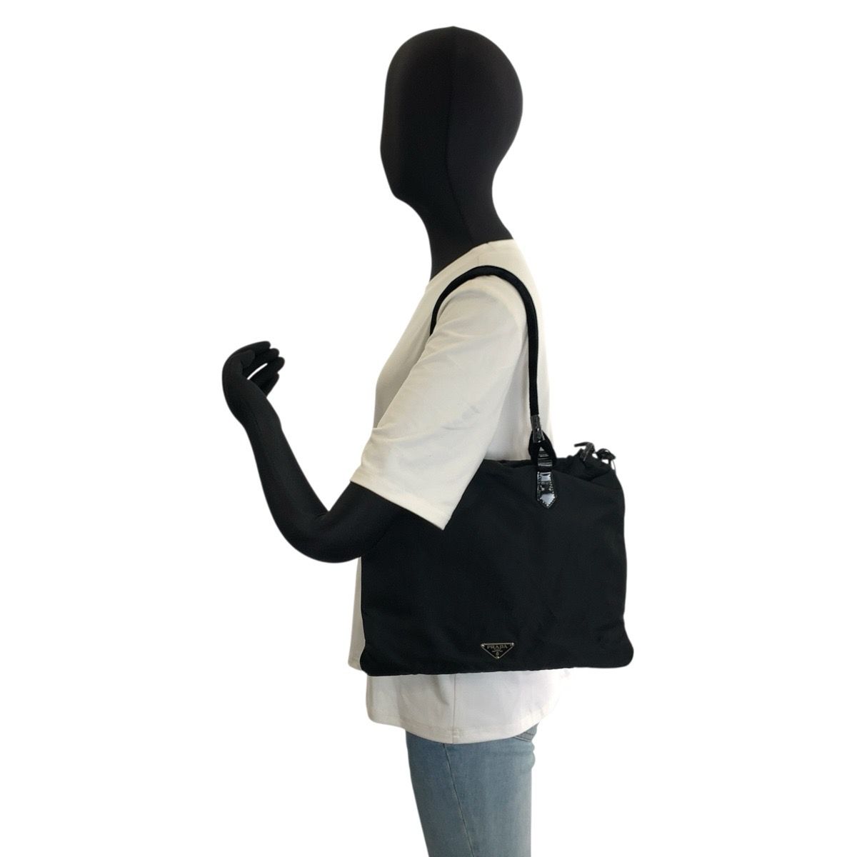 Prada Tessuto Black Silver Nylon Tote Shoulder Bag — view 5