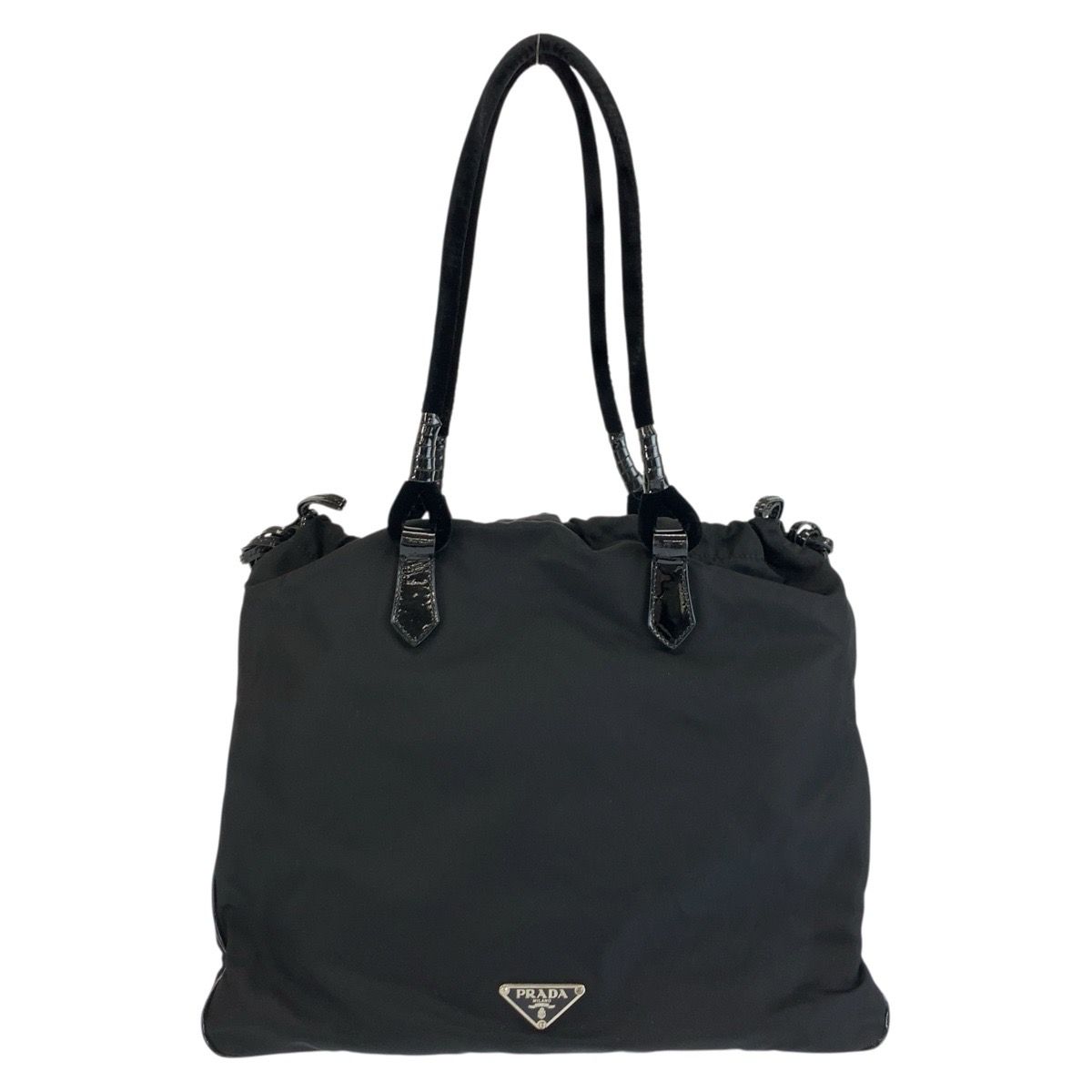Prada Tessuto Black Silver Nylon Tote Shoulder Bag