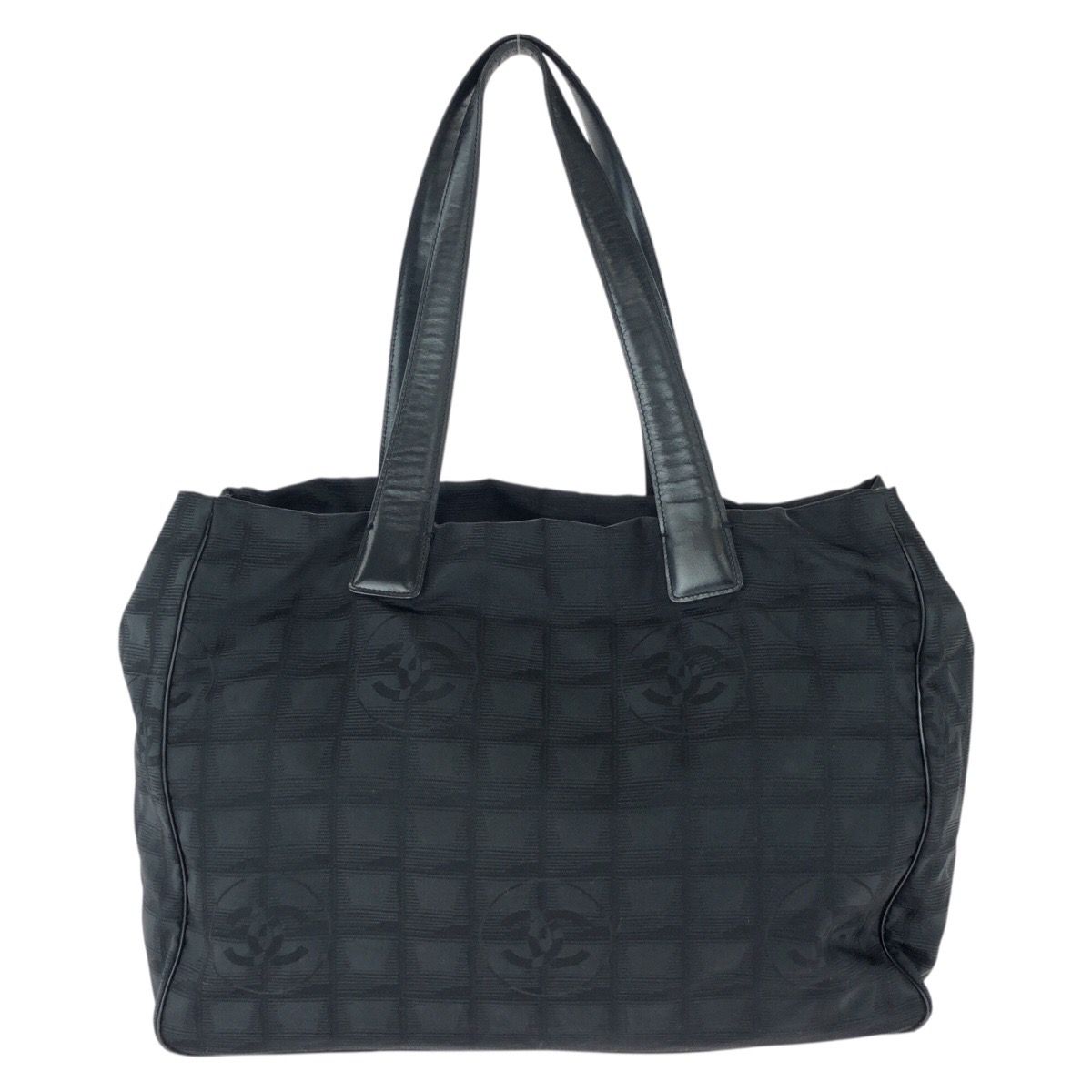 Chanel New Travel Line MM CC Logo Black Gold Nylon Leather Tote Shoulder Bag — view 2
