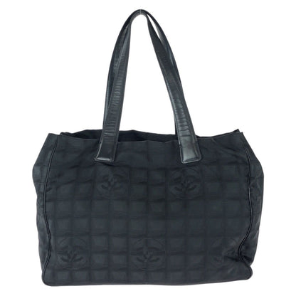 Chanel New Travel Line MM CC Logo Black Gold Nylon Leather Tote Shoulder Bag — view 2