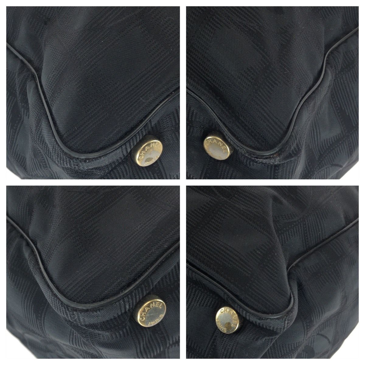 Chanel New Travel Line MM CC Logo Black Gold Nylon Leather Tote Shoulder Bag — view 3