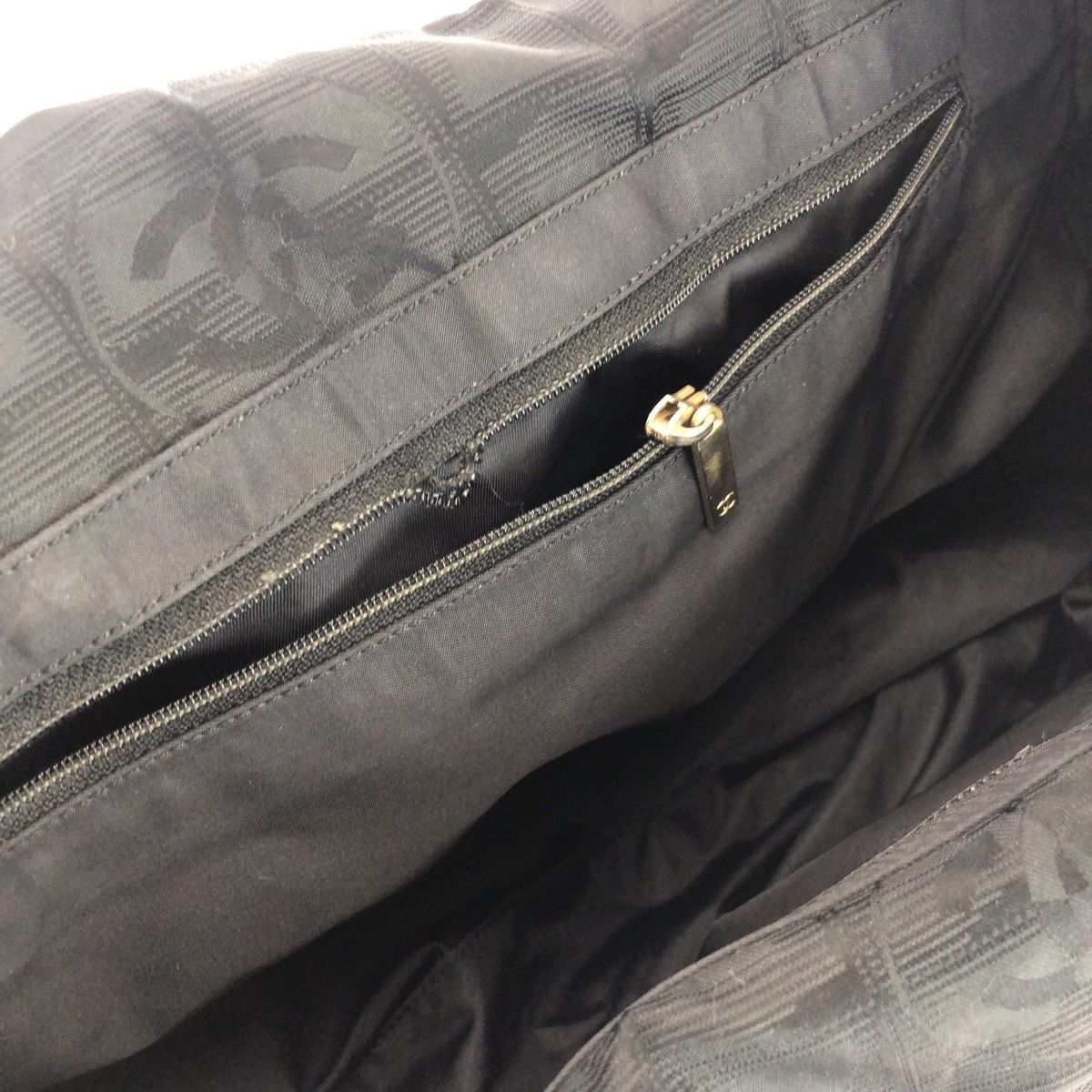 Chanel New Travel Line MM CC Logo Black Gold Nylon Leather Tote Shoulder Bag — view 6