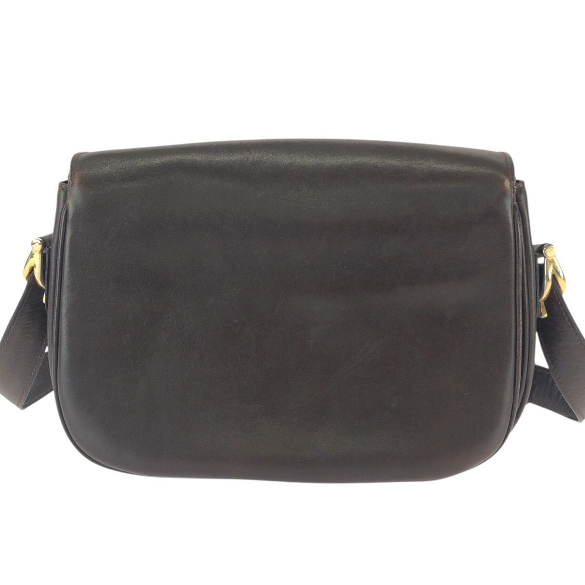 Celine Vintage Horse Carriage Brown Dark Gold Leather Shoulder Bag Pochette — view 2