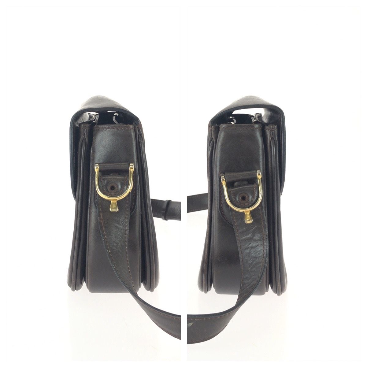 Celine Vintage Horse Carriage Brown Dark Gold Leather Shoulder Bag Pochette — view 8