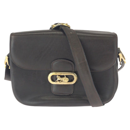 Celine Vintage Horse Carriage Brown Dark Gold Leather Shoulder Bag Pochette
