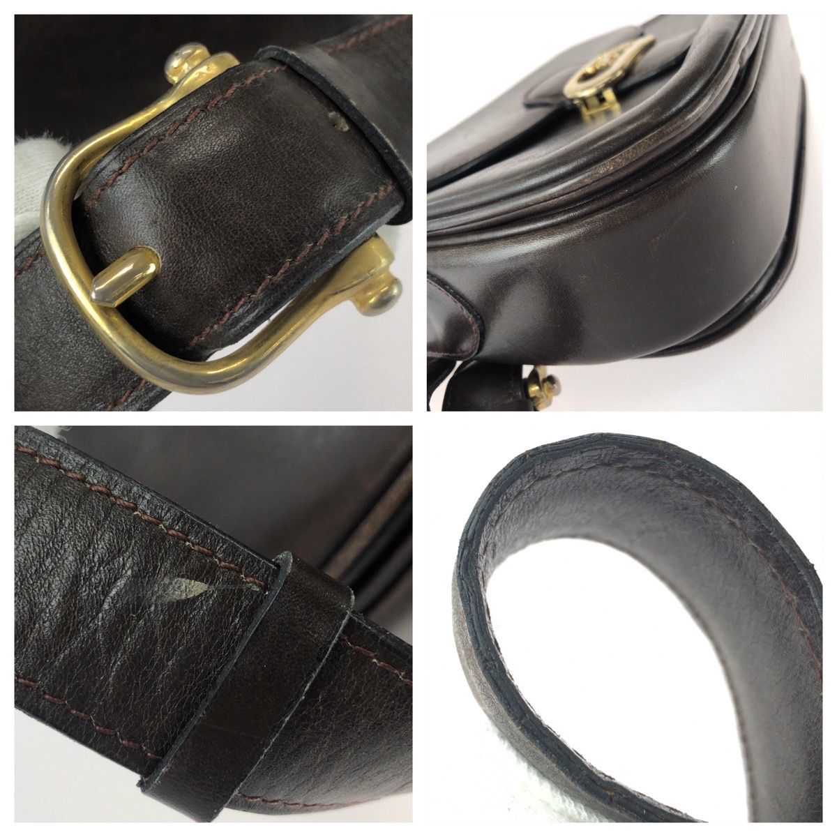 Celine Vintage Horse Carriage Brown Dark Gold Leather Shoulder Bag Pochette — view 6