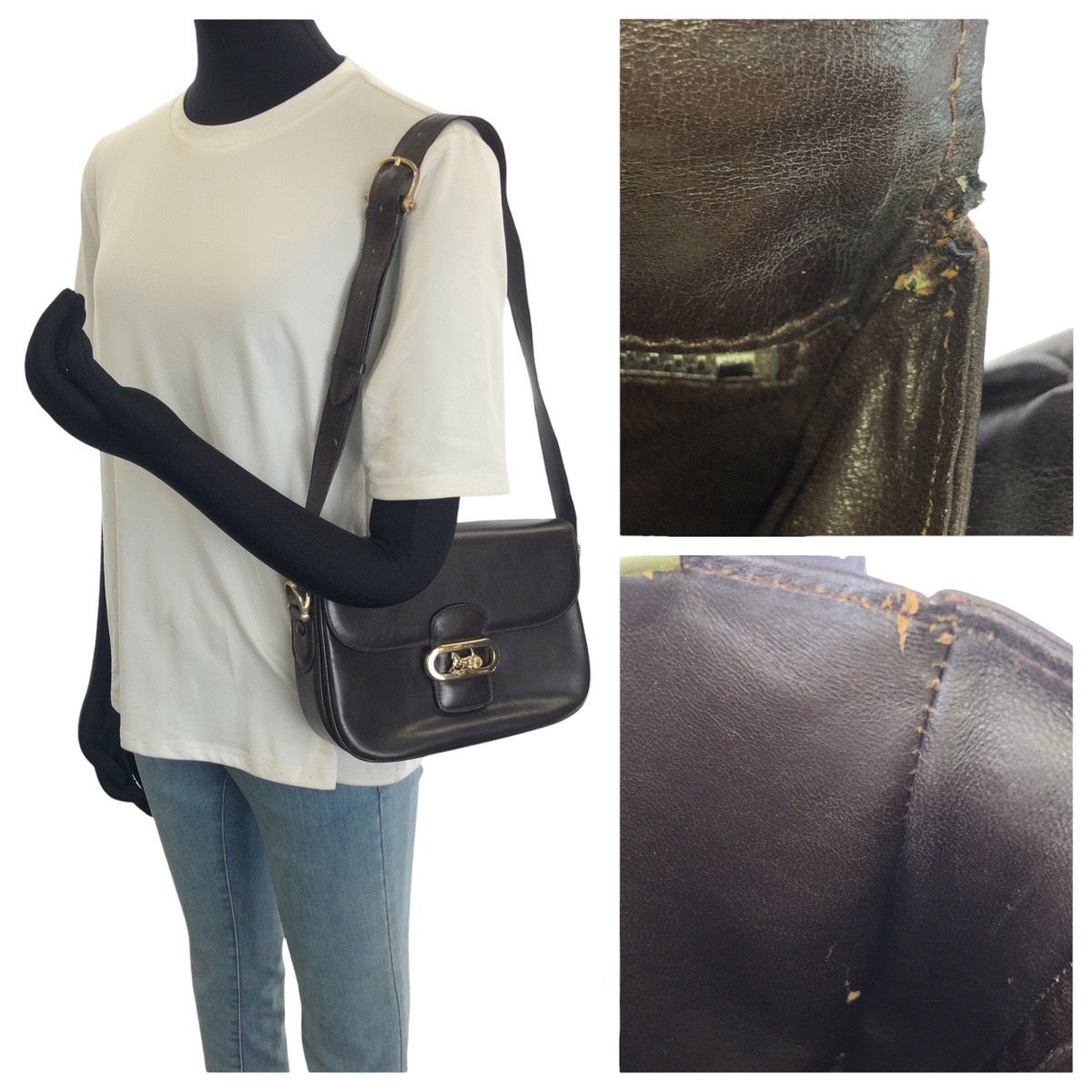 Celine Vintage Horse Carriage Brown Dark Gold Leather Shoulder Bag Pochette — view 7