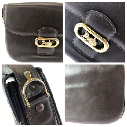 Celine Vintage Horse Carriage Brown Dark Gold Leather Shoulder Bag Pochette — view 5