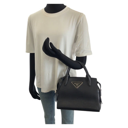 Prada Saffiano Black Silver Leather Tote Bag — view 7