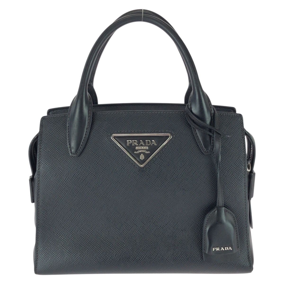Prada Saffiano Black Silver Leather Tote Bag