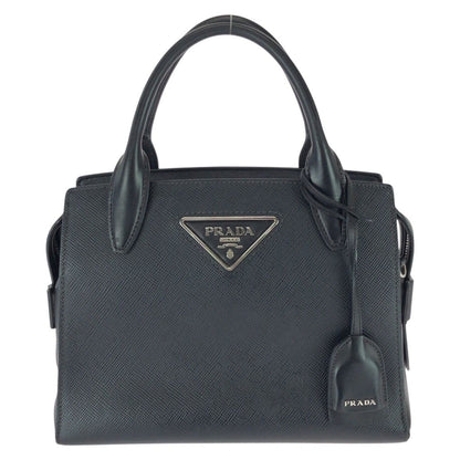 Prada Saffiano Black Silver Leather Tote Bag