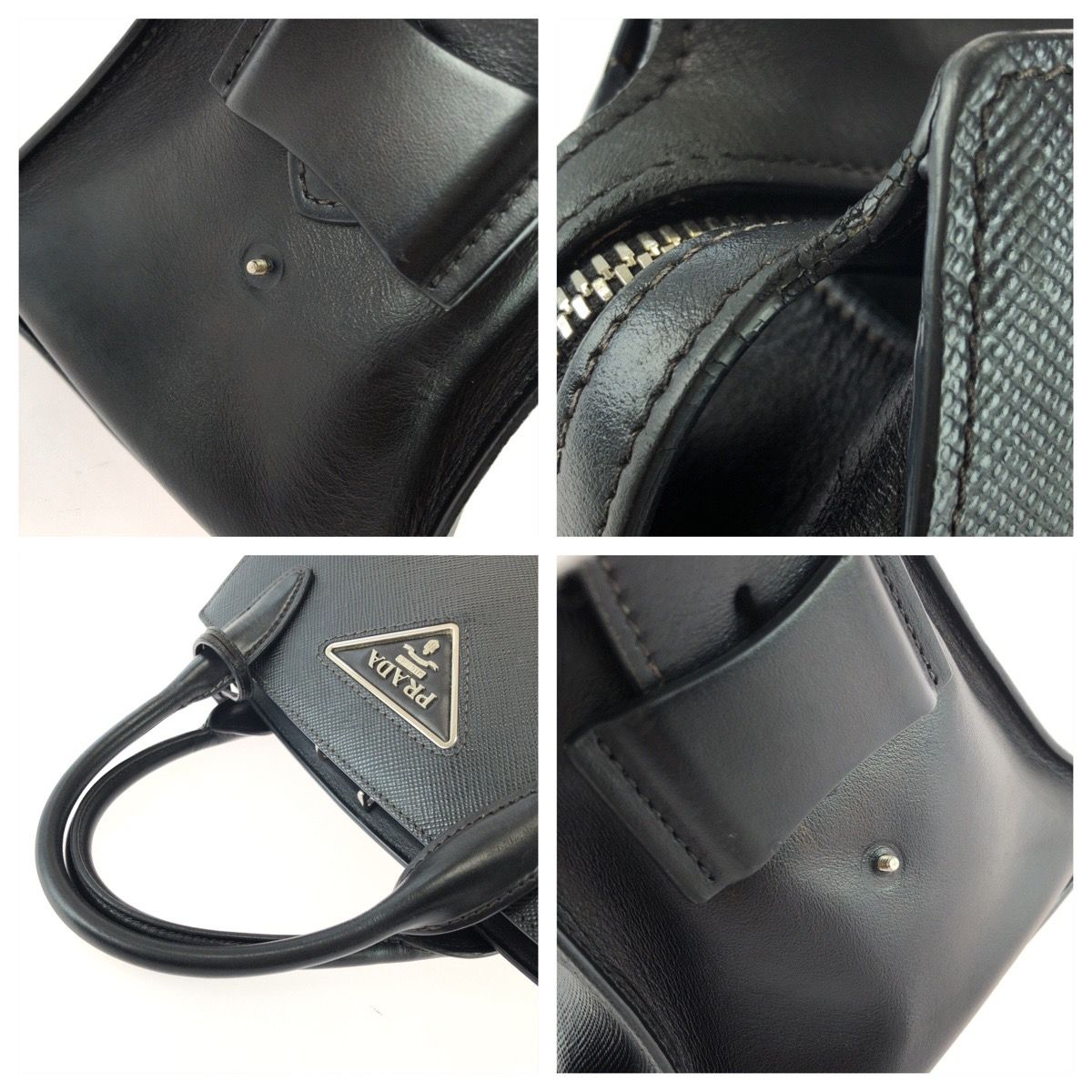 Prada Saffiano Black Silver Leather Tote Bag — view 5