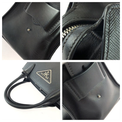 Prada Saffiano Black Silver Leather Tote Bag — view 5